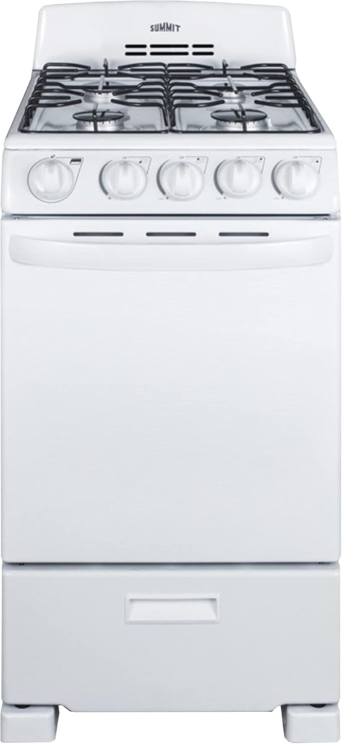 Summit RG200WS 20 Freestanding Gas Range with 4 Burners 2.3 cu. ft. Oven Capacity Broiler Compartment ADA Compliant in White