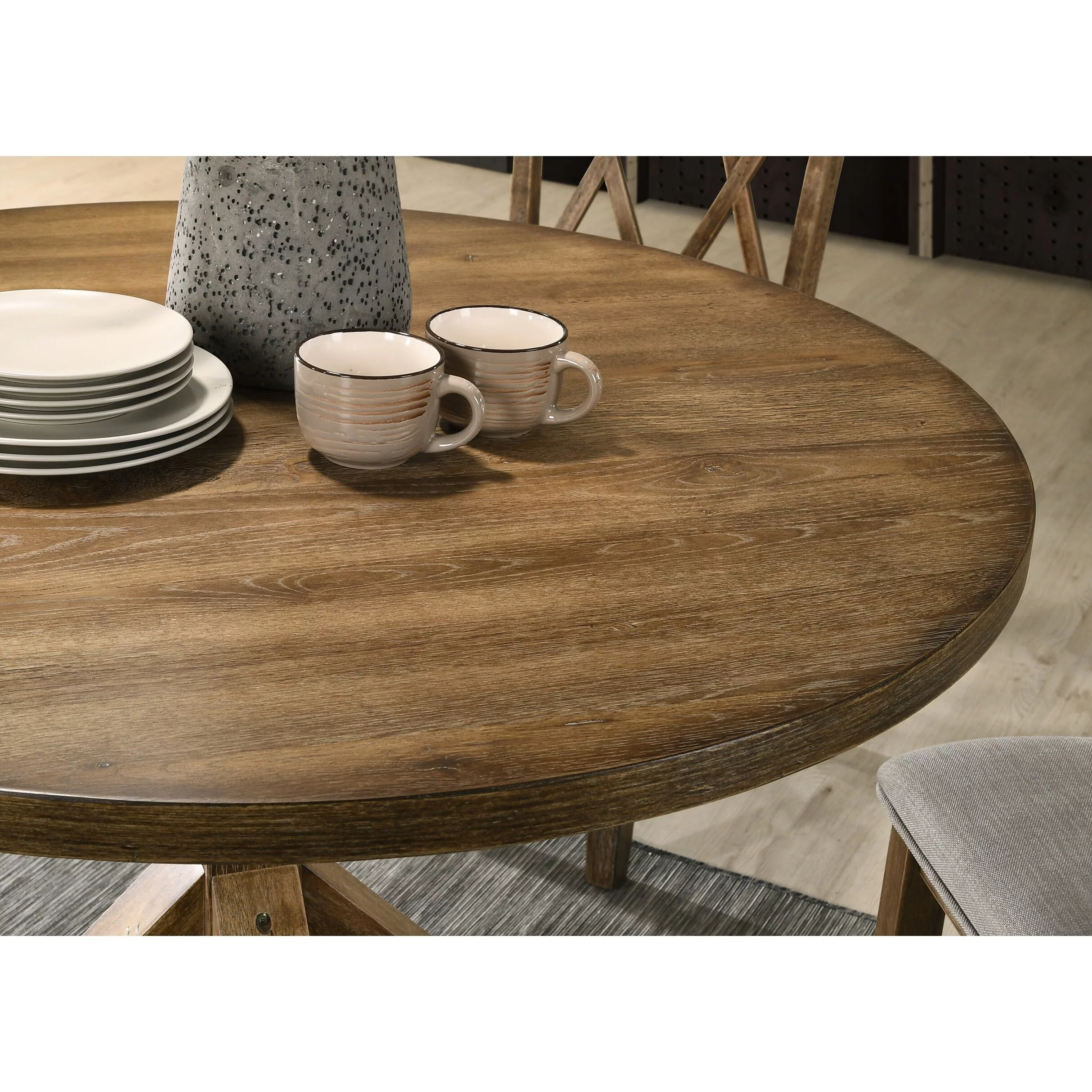 Roundhill Furniture Windvale Cross-Buck Wood 5-Piece Dining Set in Tan - Image 4