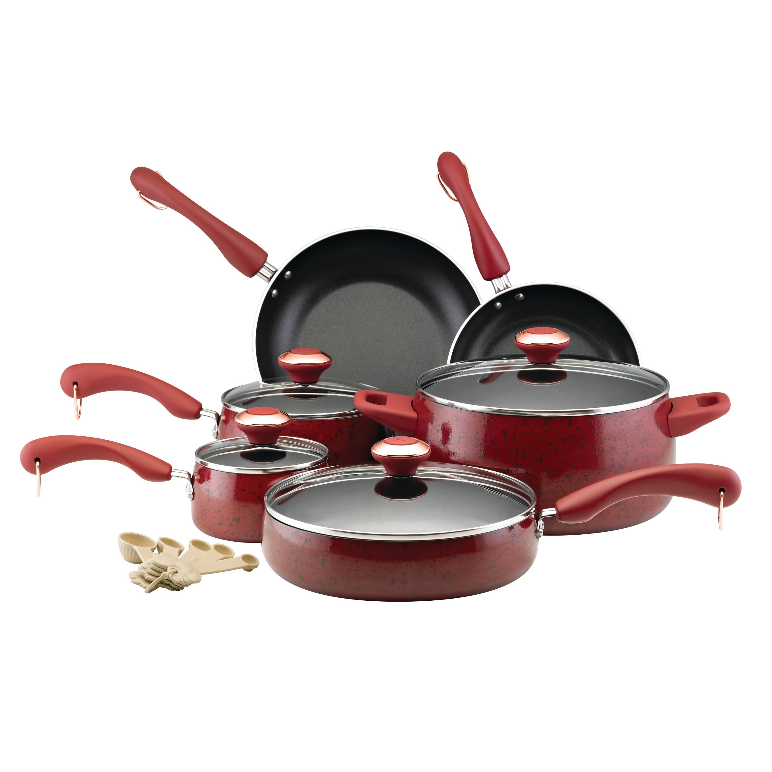 Paula Deen Signature Porcelain 15-Piece Nonstick Cookware Set, Red/Black