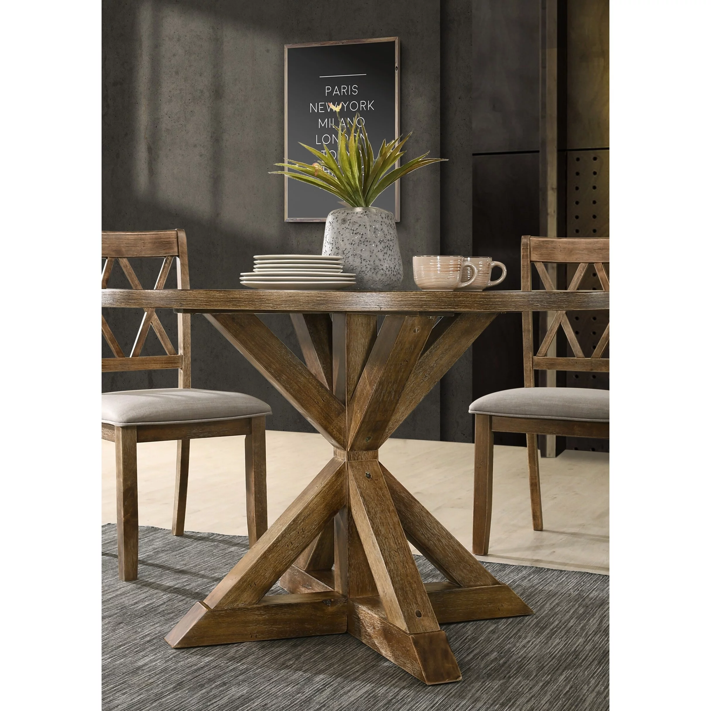 Roundhill Furniture Windvale Cross-Buck Wood 5-Piece Dining Set in Tan - Image 5