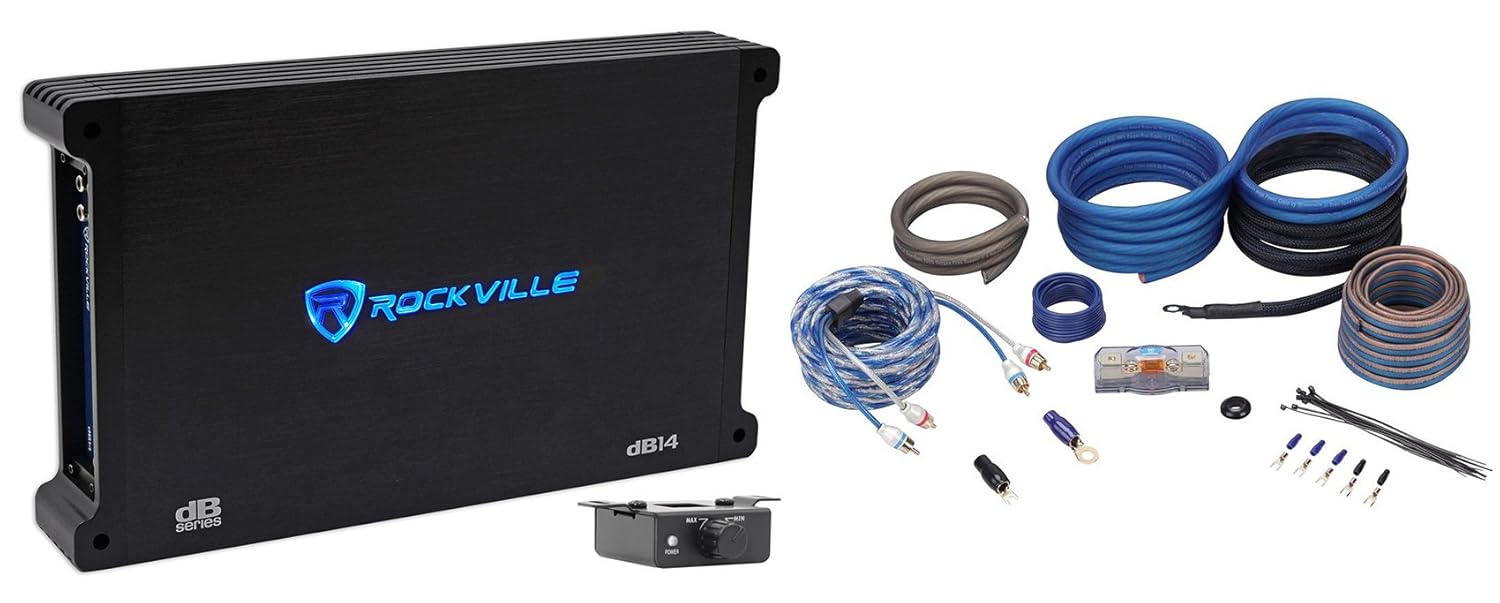 Rockville dB14 4000w Peak/1000w RMS Mono 2 Ohm Amplifier Car Audio Amp Bundle with Rockville RWK4CU 4 AWG Gauge 100% Copper Complete Amp Installation Wire Kit OFC
