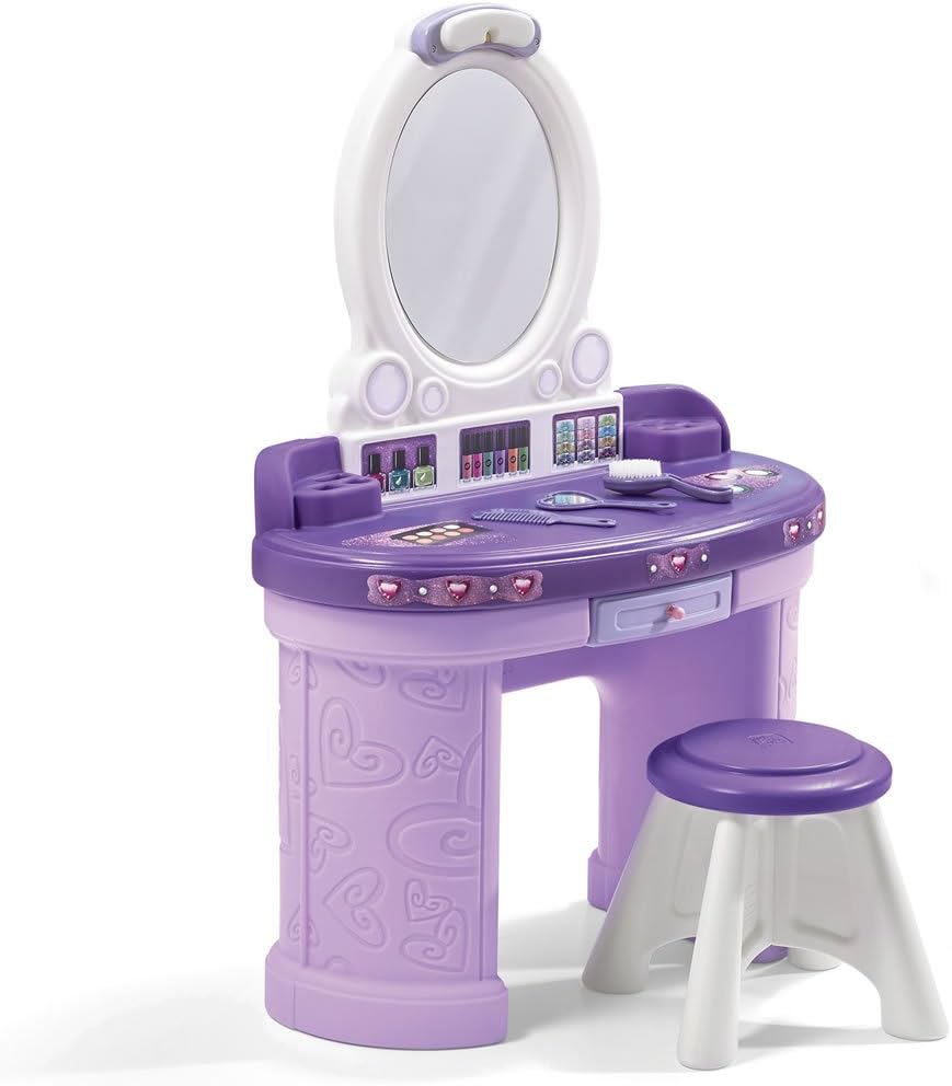 Step2 Pretty & Posh Vanity with Stool | Kids Pretend Play Vanity Set , Purple